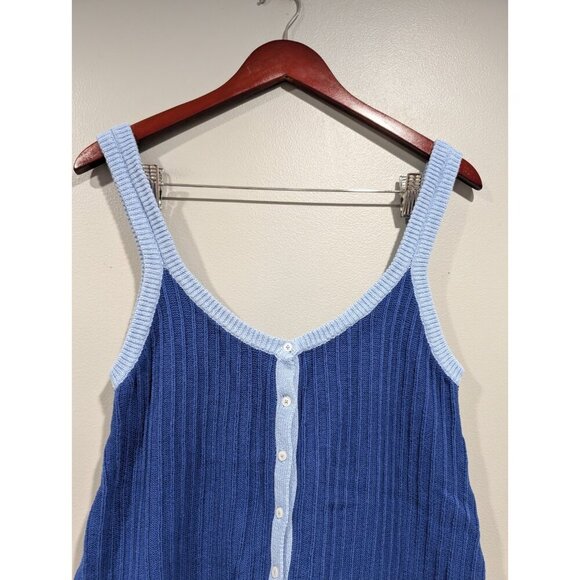 Rue Stiic Free People Women Rosie Knit Romper Blue Button Sleeveless Casual Sz L - Picture 5 of 16